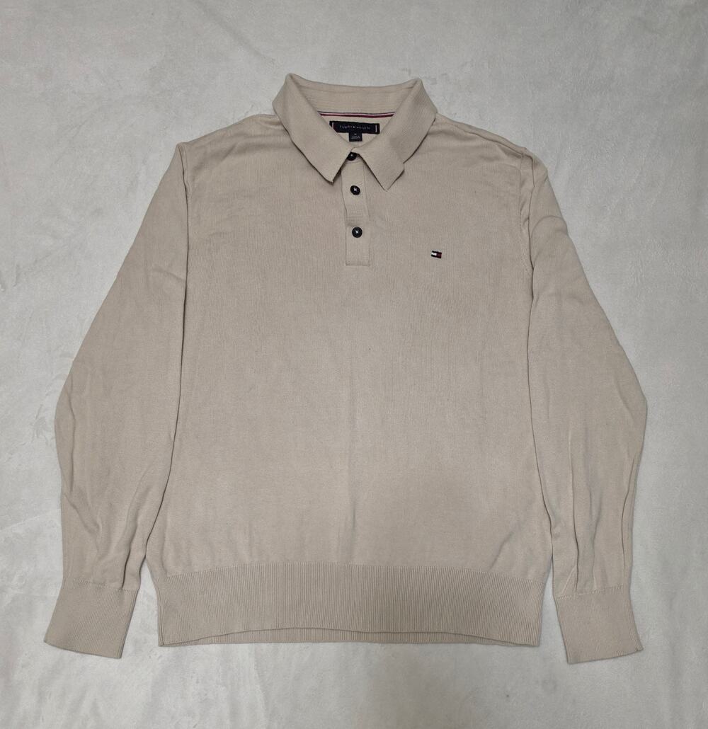 Tommy Hilfiger Men's Knit Long Sleeve Polo Sweater - Size M - Beige / Tan